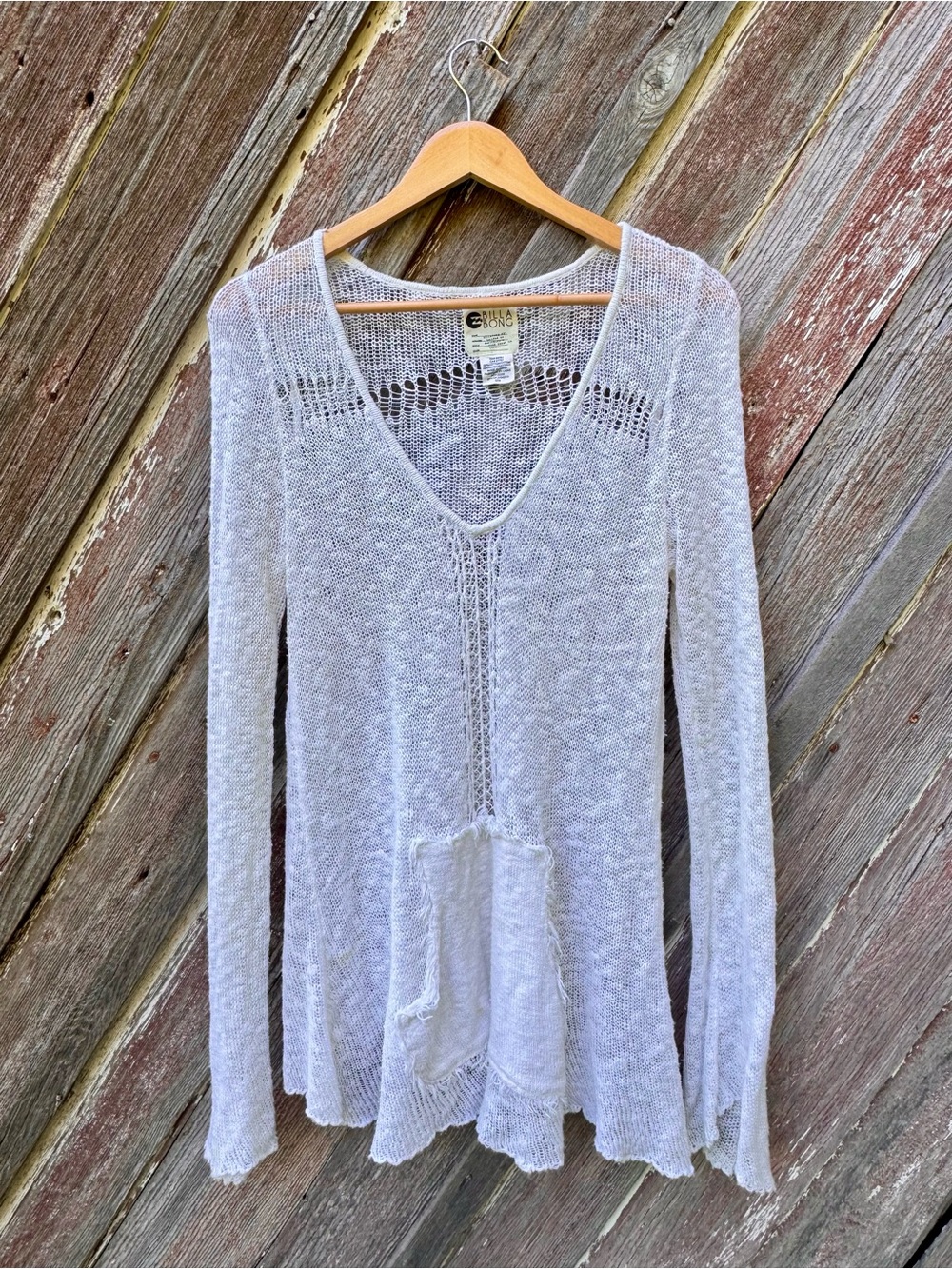 Billabong Light Ecru Open-Knit V-Neck Tunic